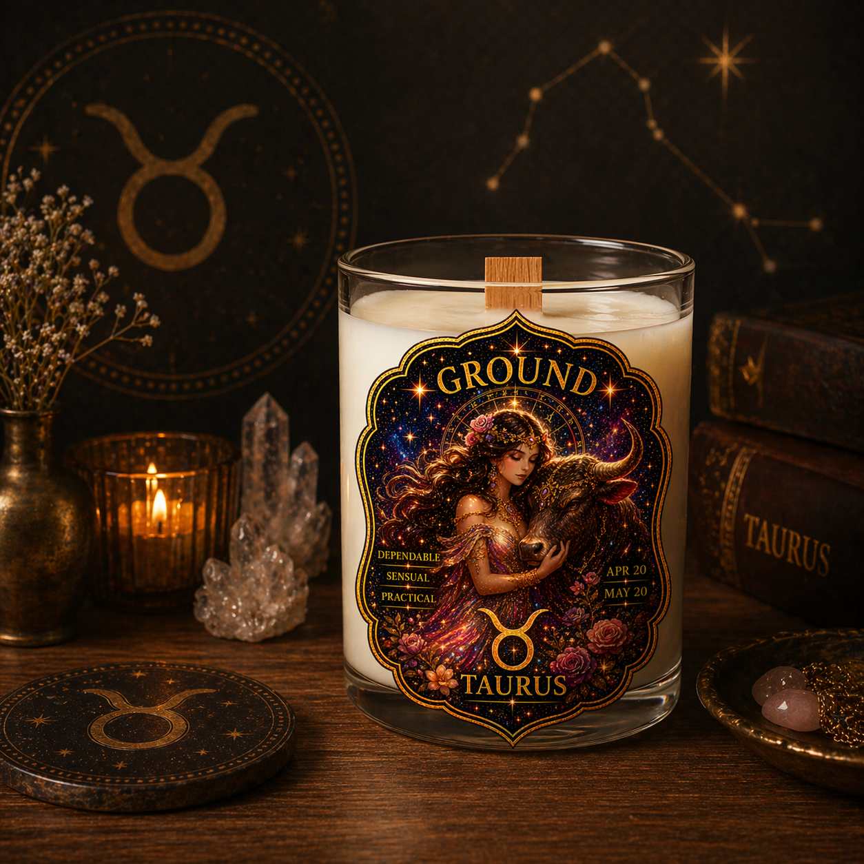 GROUND — Taurus Zodiac Ritual Candle with Rose Quartz Crystal - Image 7