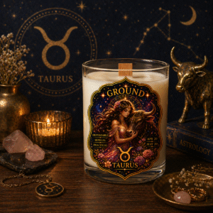 GROUND — Taurus Zodiac Ritual Candle with Rose Quartz Crystal
