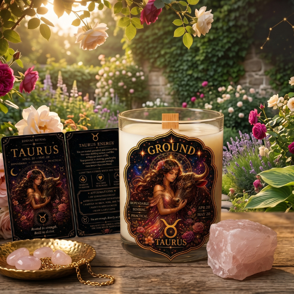 GROUND — Taurus Zodiac Ritual Candle with Rose Quartz Crystal - Image 4