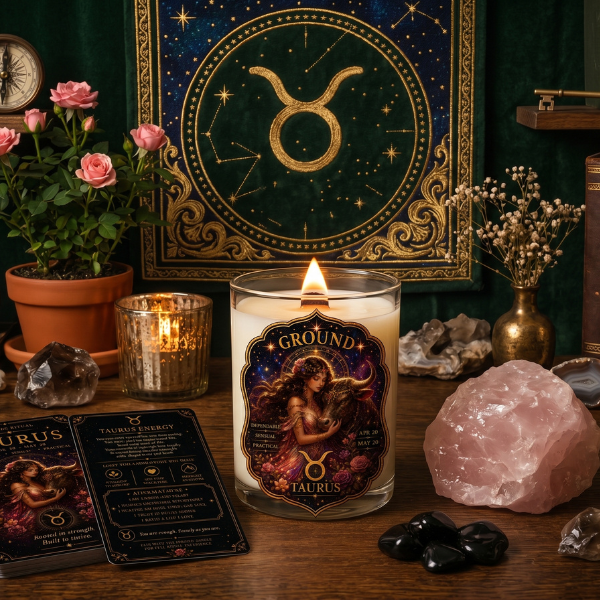 GROUND — Taurus Zodiac Ritual Candle with Rose Quartz Crystal - Image 5