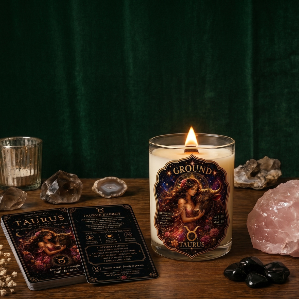 GROUND — Taurus Zodiac Ritual Candle with Rose Quartz Crystal - Image 6