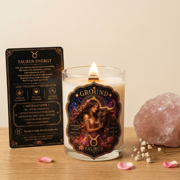 GROUND — Taurus Zodiac Ritual Candle with Rose Quartz Crystal - Image 2