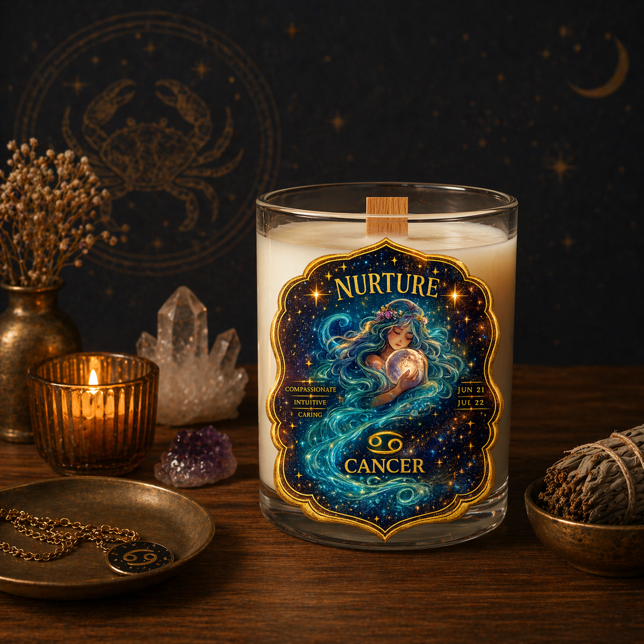 NURTURE — Cancer Zodiac Ritual Candle with Moonstone Crystal - Image 3