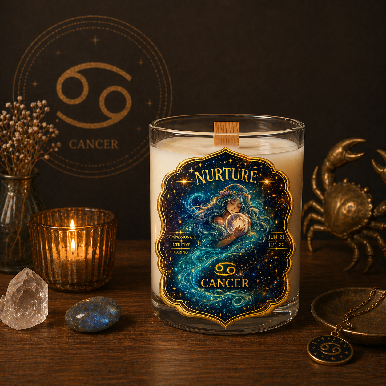 NURTURE — Cancer Zodiac Ritual Candle with Moonstone Crystal - Image 4