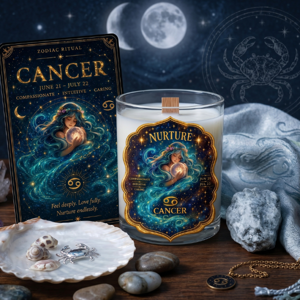 NURTURE — Cancer Zodiac Ritual Candle with Moonstone Crystal