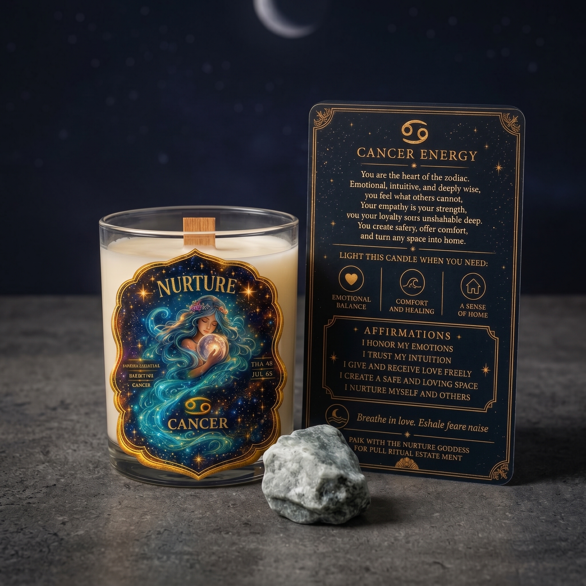 NURTURE — Cancer Zodiac Ritual Candle with Moonstone Crystal - Image 7