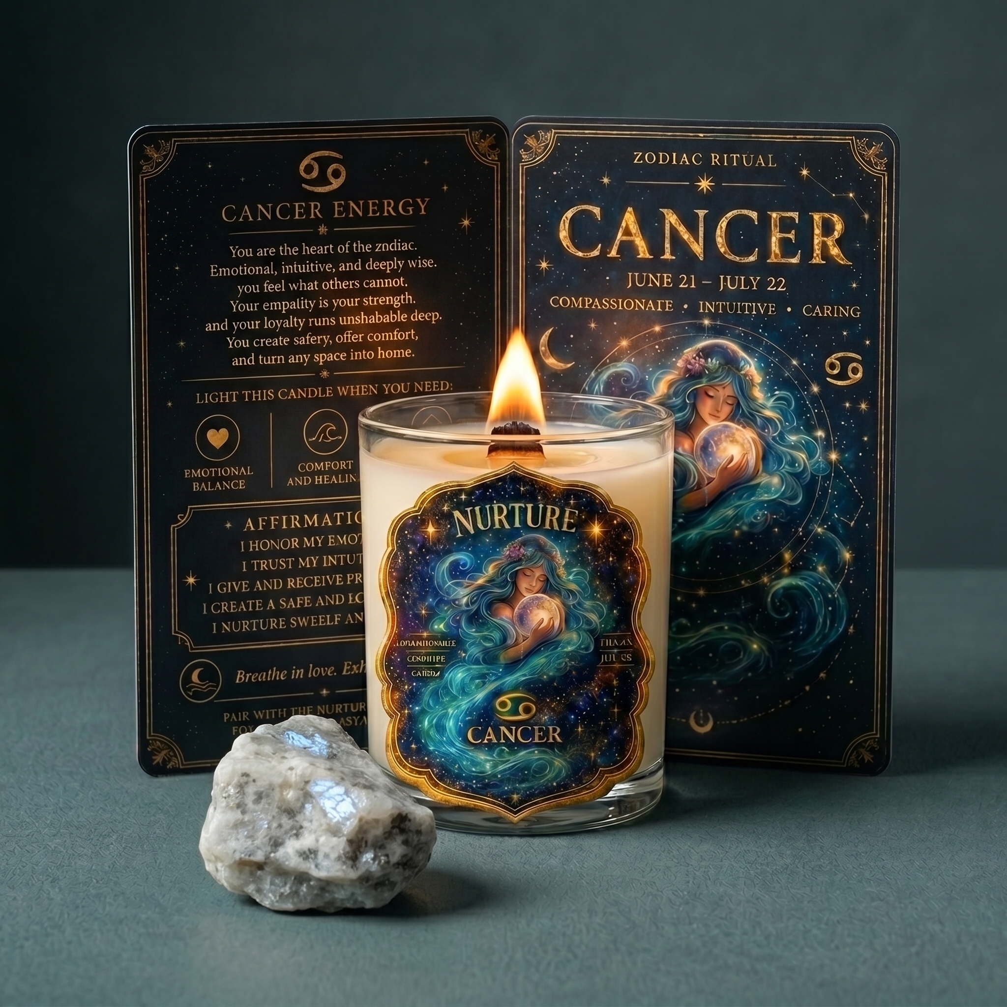 NURTURE — Cancer Zodiac Ritual Candle with Moonstone Crystal - Image 2