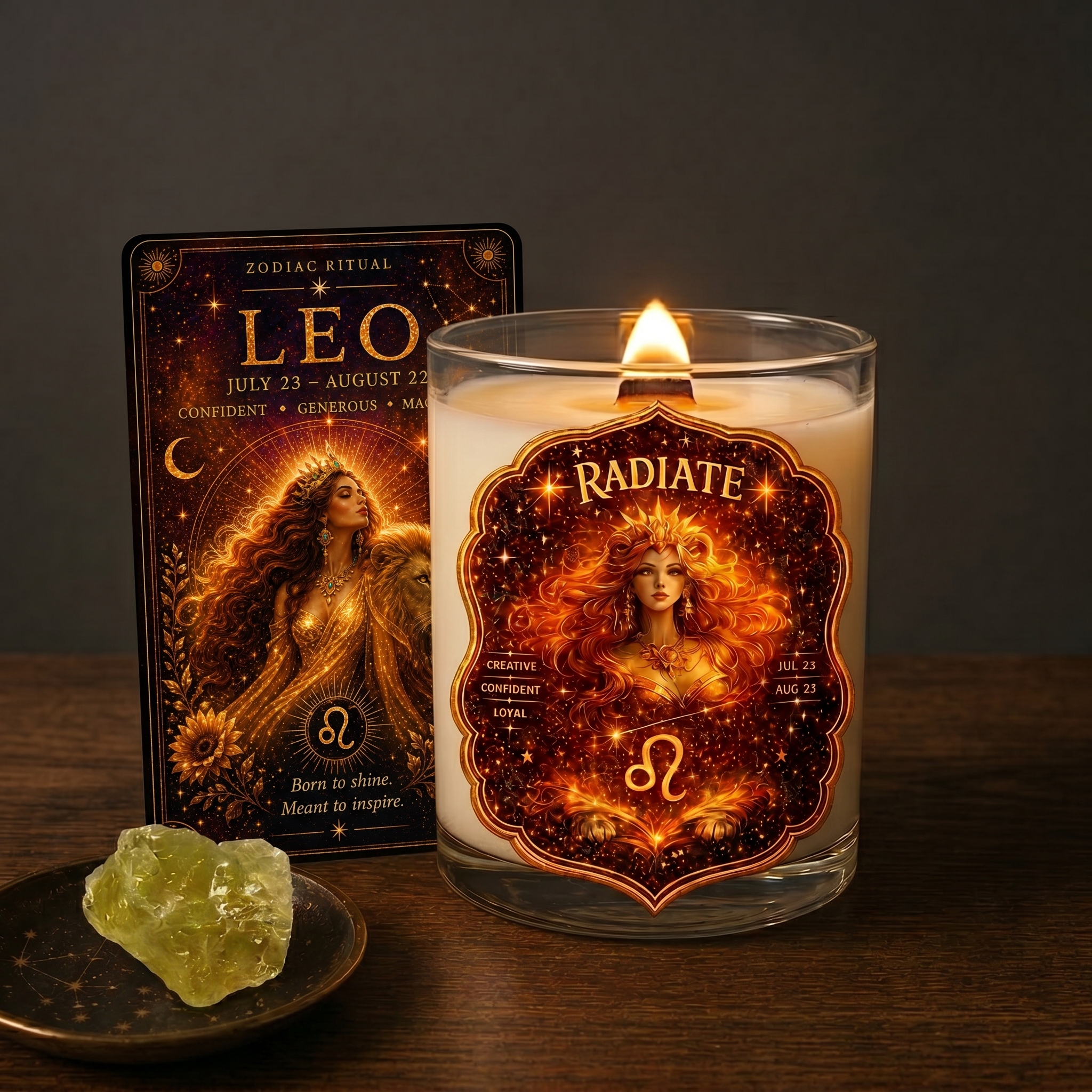 RADIATE — Leo Zodiac Ritual Candle with Citrine Crystal - Image 2