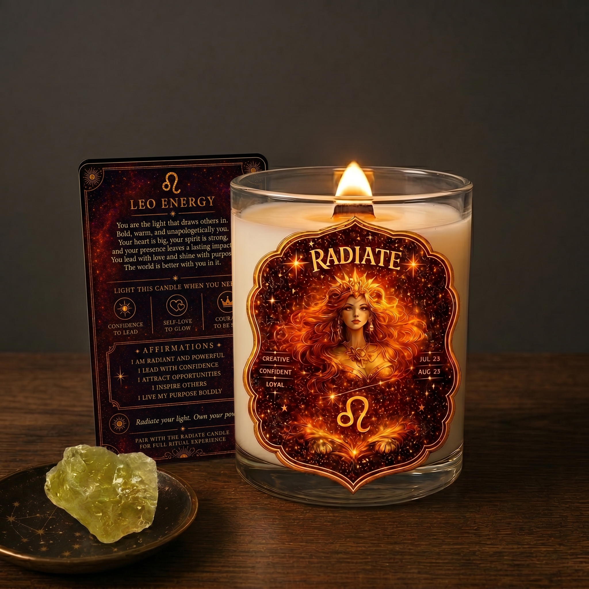 RADIATE — Leo Zodiac Ritual Candle with Citrine Crystal - Image 5
