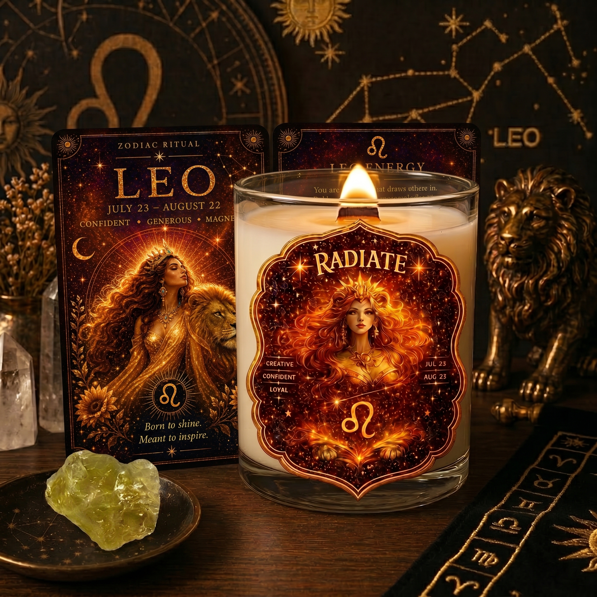 RADIATE — Leo Zodiac Ritual Candle with Citrine Crystal