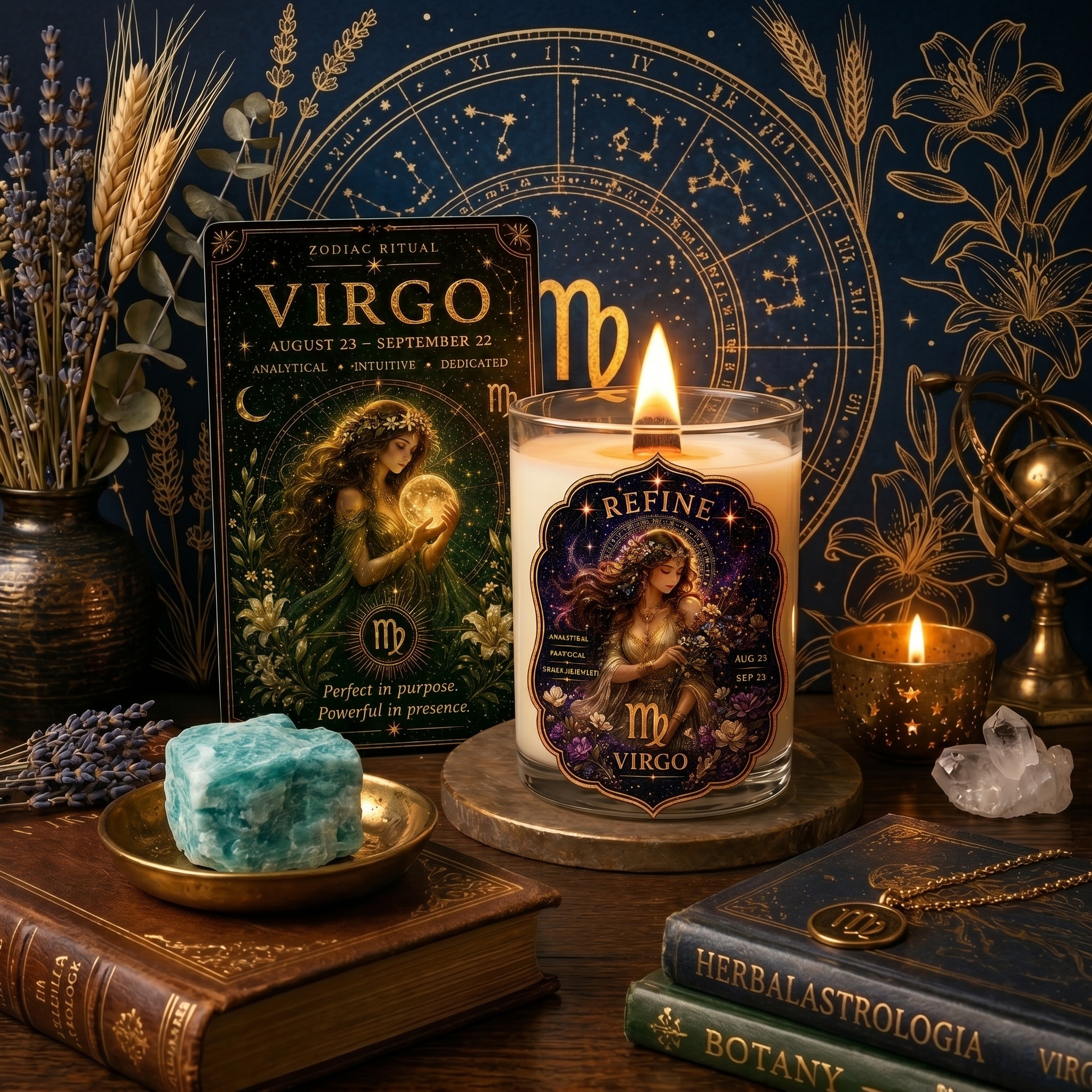 REFINE — Virgo Zodiac Ritual Candle with Amazonite Crystal - Image 7