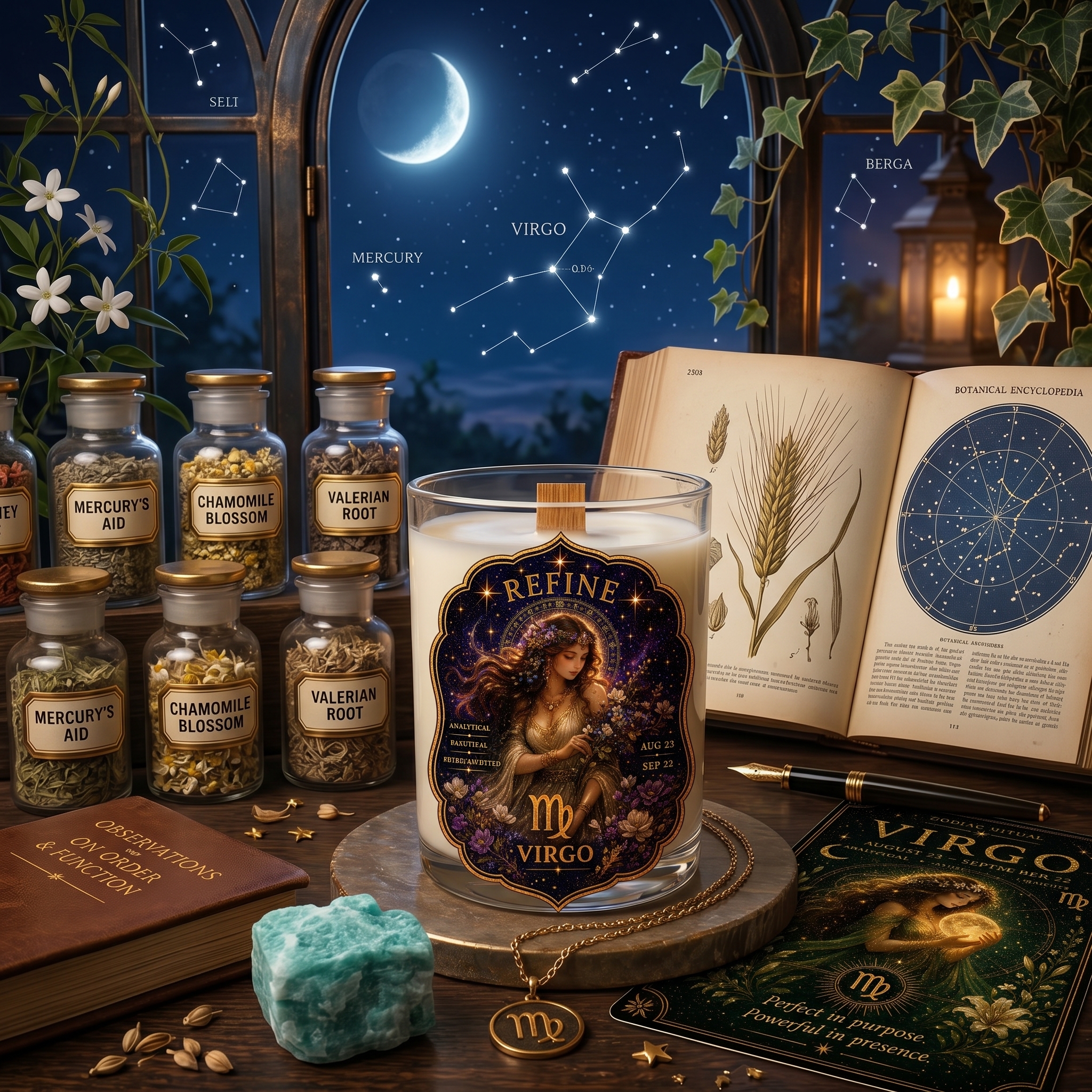 REFINE — Virgo Zodiac Ritual Candle with Amazonite Crystal - Image 3