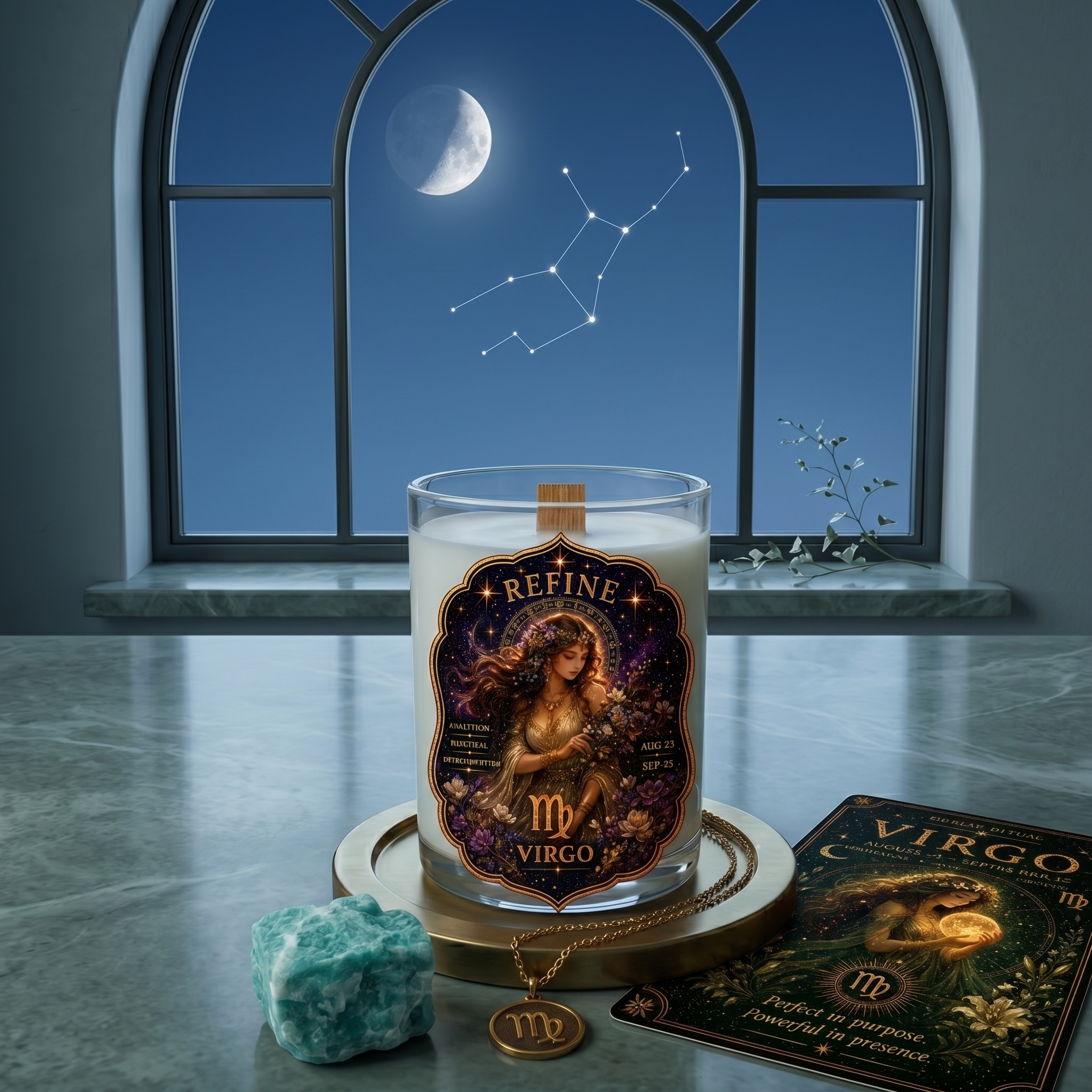 REFINE — Virgo Zodiac Ritual Candle with Amazonite Crystal - Image 4