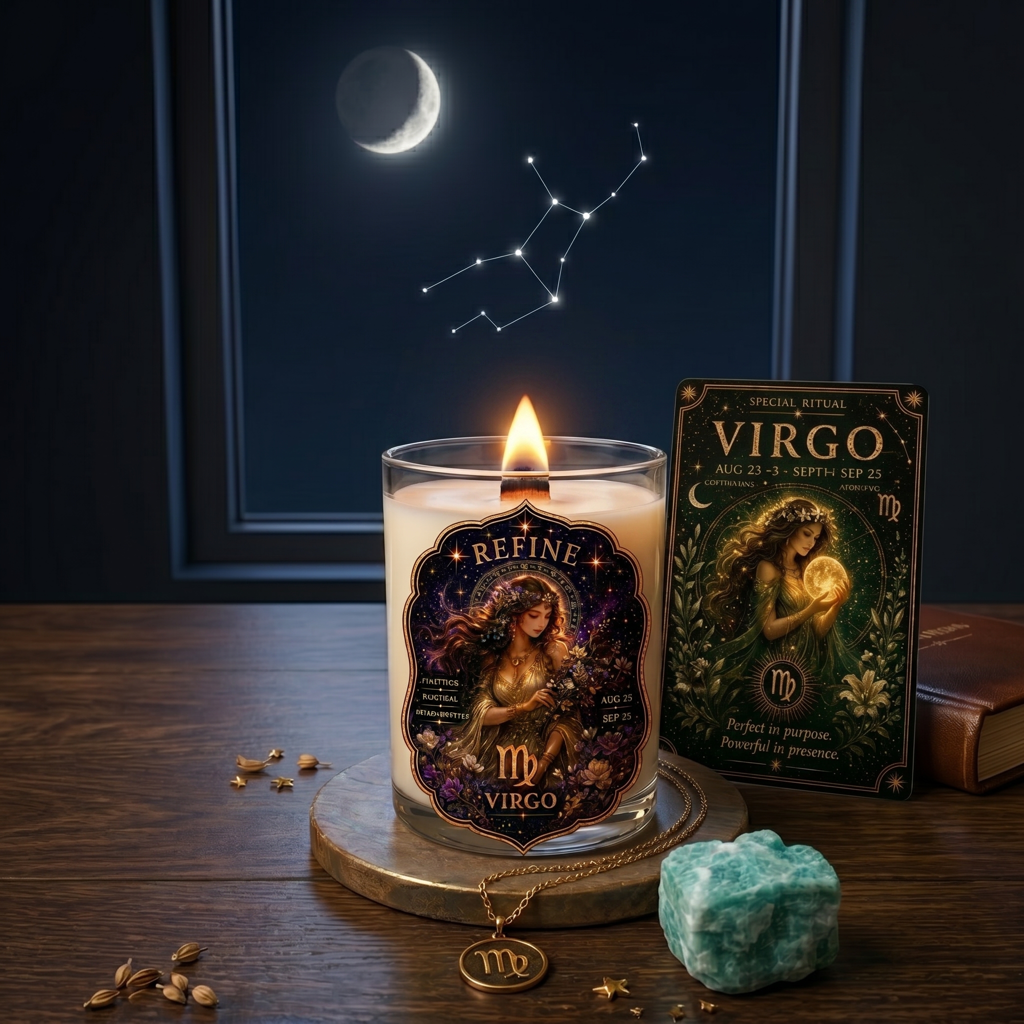 REFINE — Virgo Zodiac Ritual Candle with Amazonite Crystal - Image 2