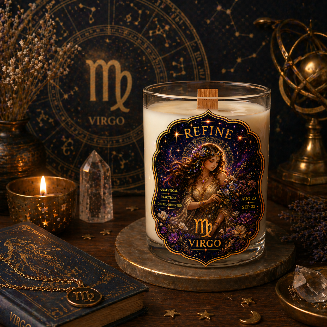 REFINE — Virgo Zodiac Ritual Candle with Amazonite Crystal - Image 5
