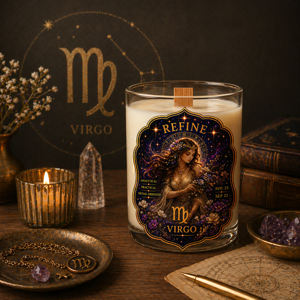 REFINE — Virgo Zodiac Ritual Candle with Amazonite Crystal