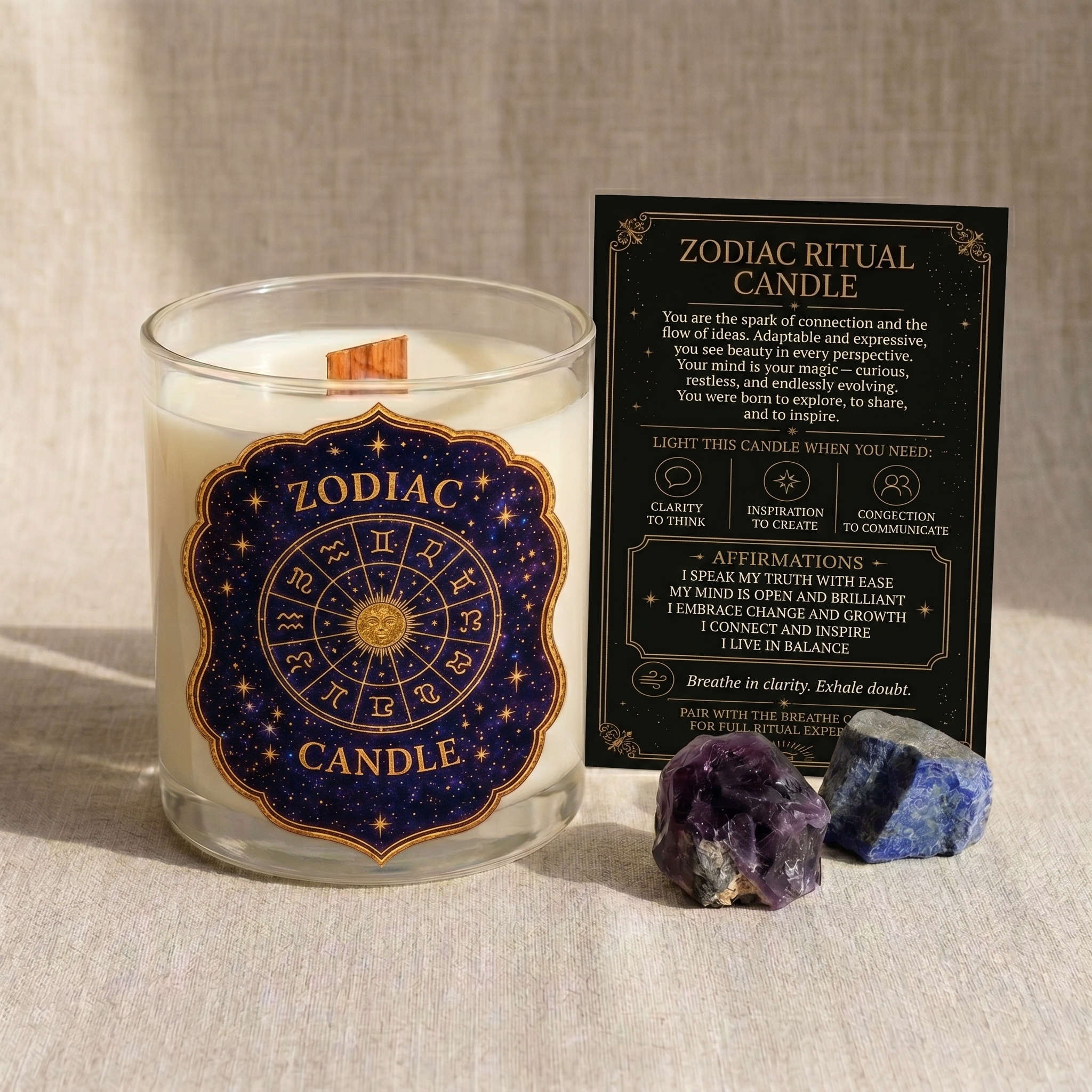 The Awakening Set — Stop Feeling Disconnected & Finally Align With Your True Self | Zodiac Candle + 2 Sign-Specific Crystals + Ritual Card