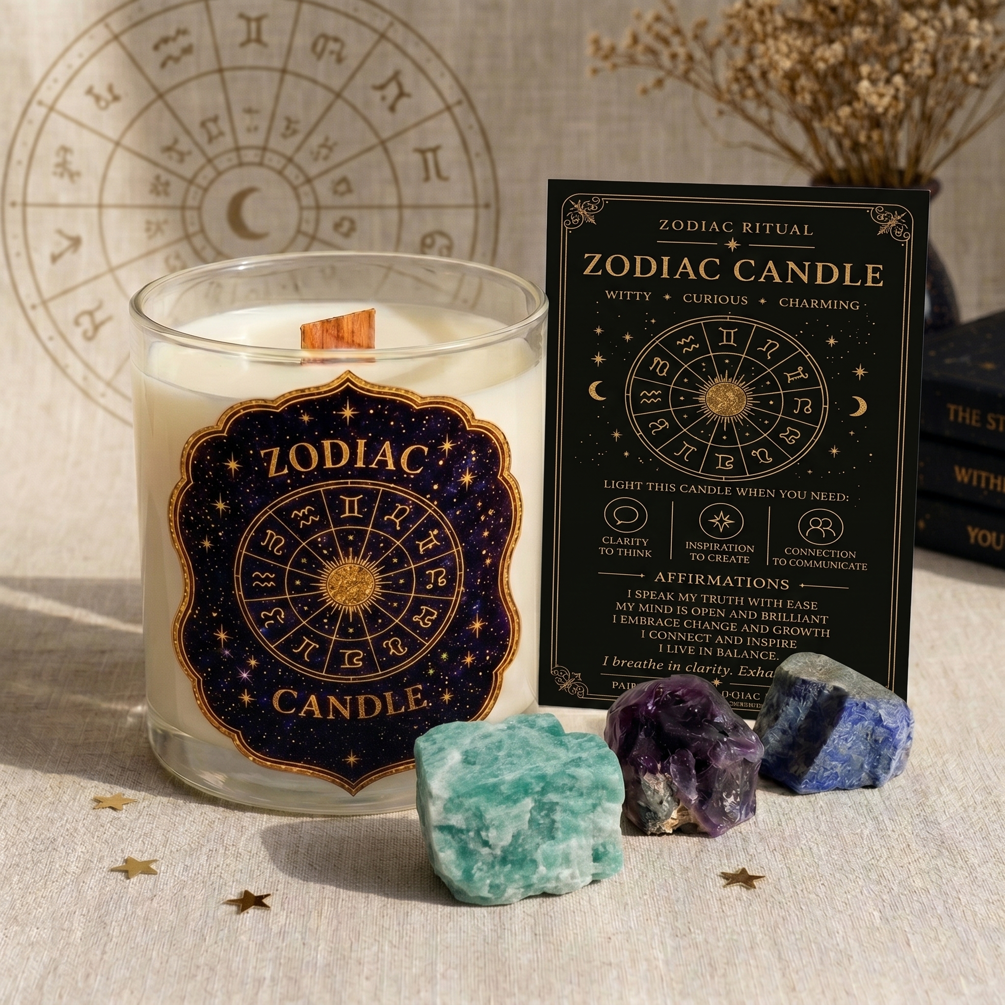 The Alignment Set — For the One Who's Tired of Feeling Scattered, Anxious & Out of Sync | Zodiac Candle + 3 Sign-Specific Crystals + Ritual Card