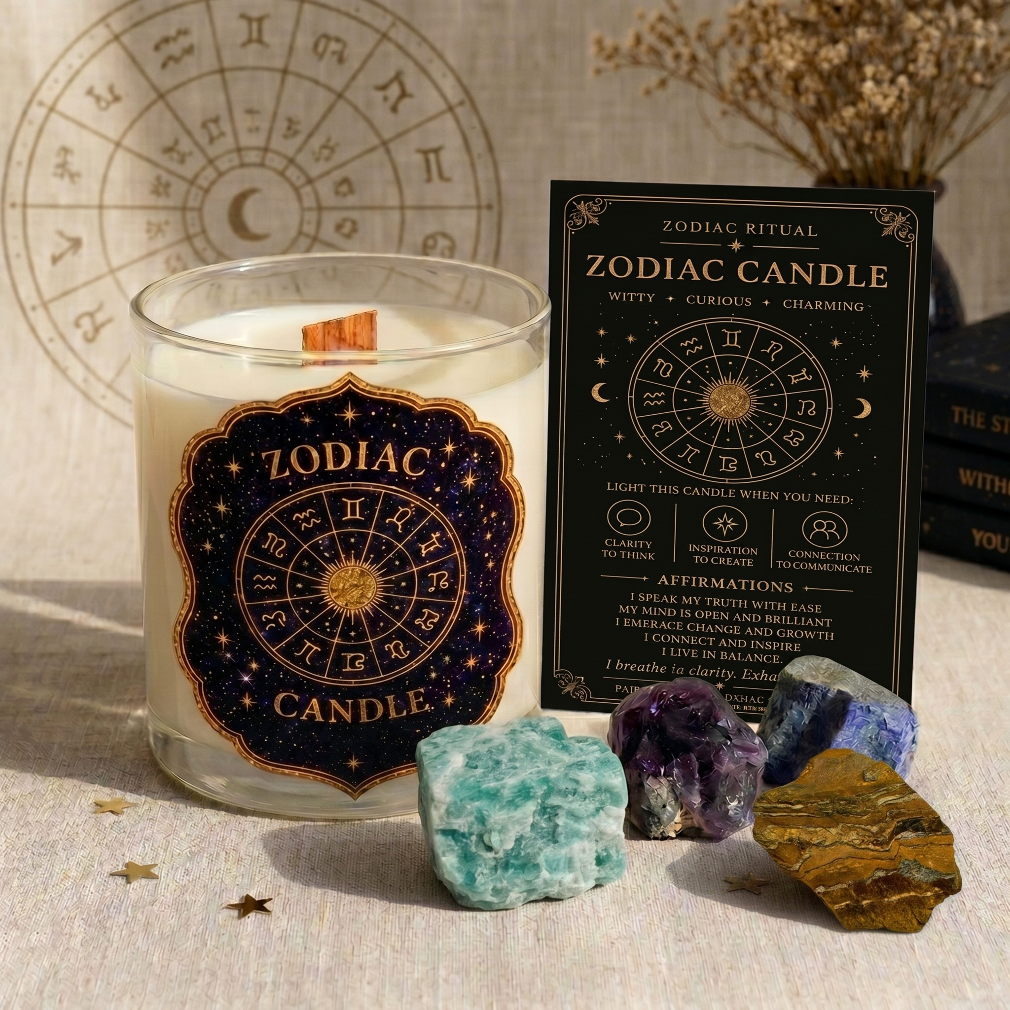 The Ascension Set — You're Done Playing Small, Dimming Your Light & Waiting for Permission | Zodiac Candle + All 4 Sign-Specific Crystals + Ritual Card